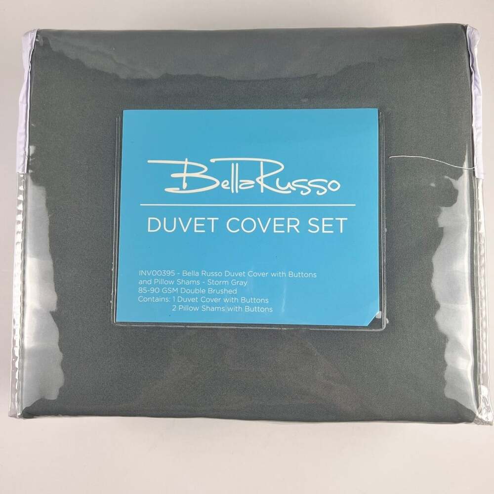 Bella Russo Queen Size 3 Piece Duvet Cover Set Storm Gray Double Brushed Microfi